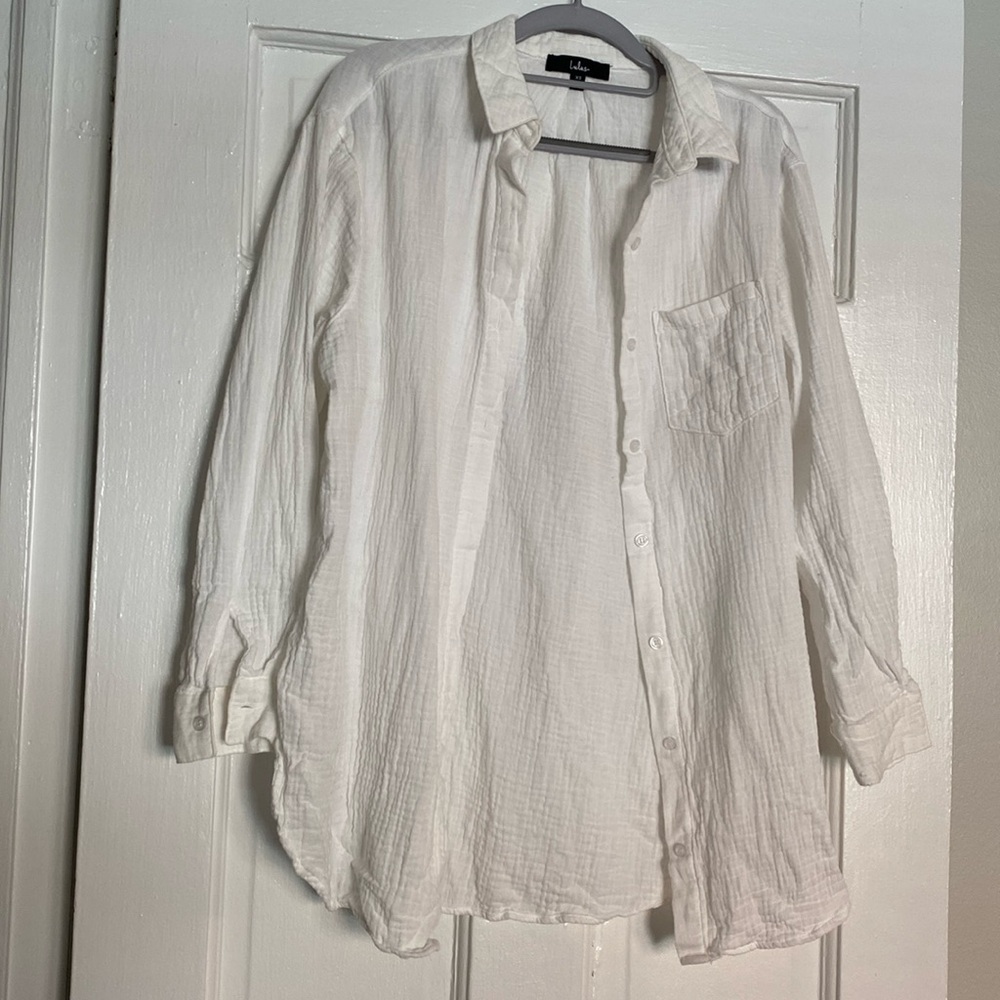 Lulus White Gauzy Cover Up Shirt XS